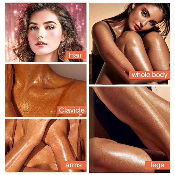 Glitter Body Highlighter Powder Body Shimmer Sparkle Face Brightening Highlighter Powder for Face Eyes Body Glow Makeup With sponge head（01#）-VivaGrace Women