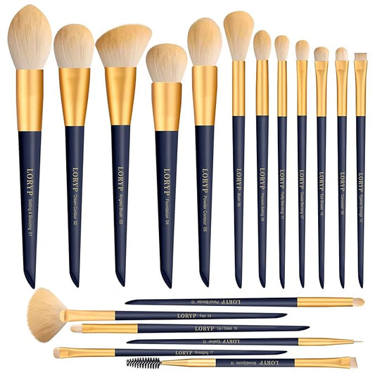LORYP Makeup Brushes Set Labeled 18 Piece Face and Eye Brush Set Ultra soft hair Foundation, Concealer, Blush, Contour, Blending, Eyeshadow Blue Brush kit-VivaGrace Women