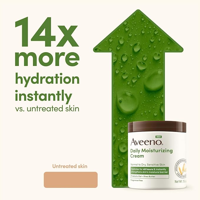 Aveeno Daily Moisturizing Cream with Prebiotic Oat & Shea Butter for Body, Face & Hands Moisturizer Cream, Hydrates Normal to Dry, Sensitive Skin, Fragrance Free, Non-Comedogenic, 20 oz-VivaGrace Women