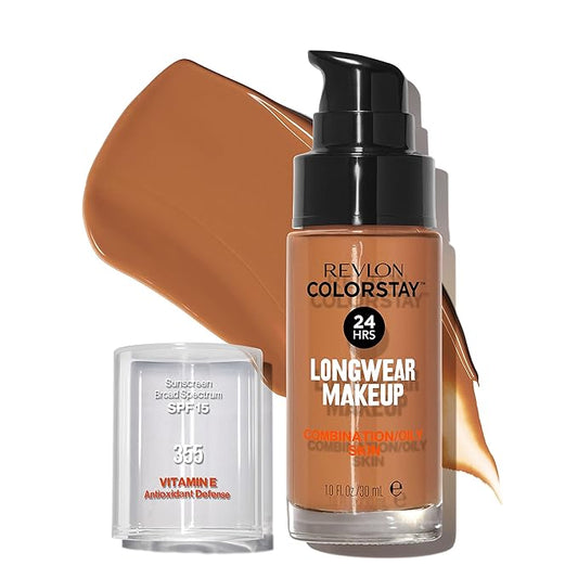 Revlon Liquid Foundation, ColorStay Face Makeup for Combination & Oily Skin, SPF 15, Medium-Full Coverage with Matte Finish, Almond (355), 1.0 oz-VivaGrace Women