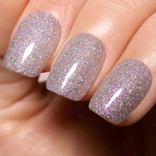 Imtiti Glitter Silver Gel Nail Polish, 15ml Sparkle Silver Color UV/LED Soak Off Gel Polish Salon DIY Nail Art Design Manicure Gel 1Pcs