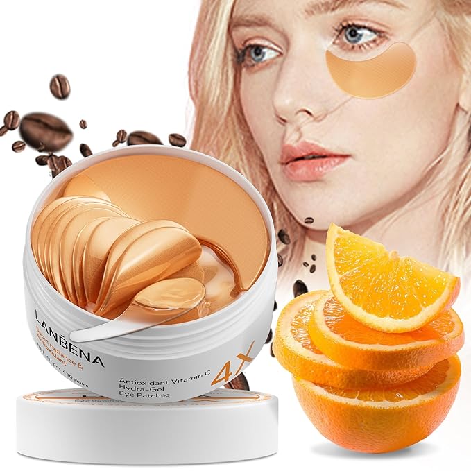 Vitamin C Under Eye Patches(30 Pairs) -Cooling Eye Masks for Dark Circles, with Caffeine Niacinamide Hydra-Gel Collagen, Puffy Eyes & Eye Bags Treatment, Fine Lines & Wrinkles Reduce, Anti-Aging-VivaGrace Women