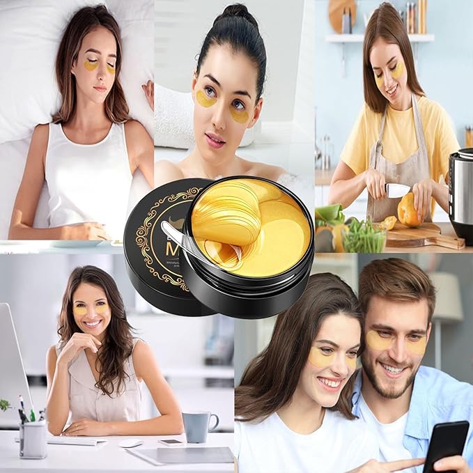 Under Eye Patches, 24K Gold Eye Mask, Eye Patches for Puffy Eyes and Dark Circles Reduce Eye Bags Fine Lines Smooth Wrinkle, Anti-Aging,Hydrating, Eye Skin care Pads with Collagen (60PCS)-VivaGrace Women