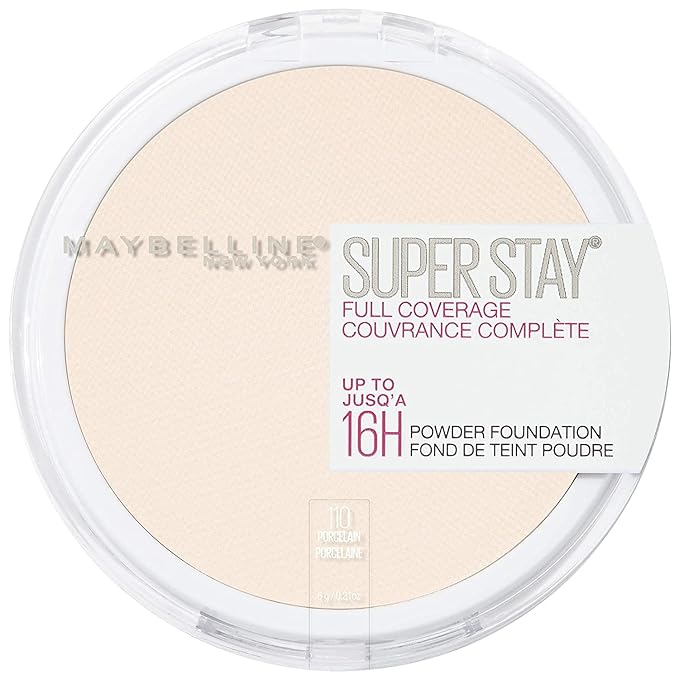 Maybelline Super Stay Full Coverage Powder Foundation Makeup, Up to 16 Hour Wear, Soft, Creamy Matte Foundation, Porcelain, 1 Count-VivaGrace Women
