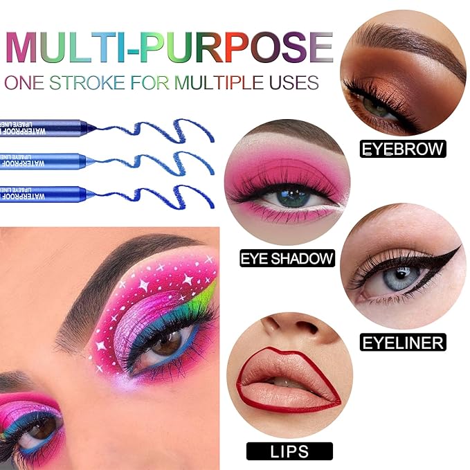 3 Colorful Eyeliner Pen Set, Eye Shadow Pencil, Pearl Eyeliner Kit Metallic Glitter Eye liner Pencil for Women Eye&Lip Liner Professional Eye Makeup Set Colorful Eye Color (3PCS D)