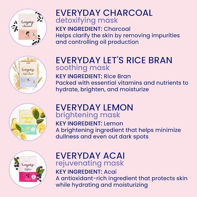 FACETORY K Beauty Face Mask Skin Care - EVERYDAY 8 COLLECTION Sheet Mask Set (24 pc) | Natural Premium Korean Face Mask For All Skin Types - No Sulfates No Parabens