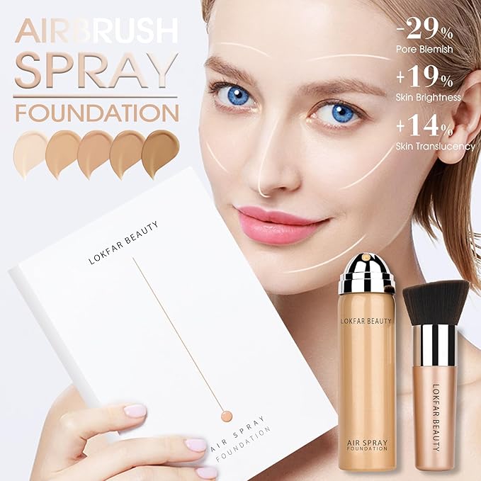 AirBrush Foundation Spray, Silky Mist Foundation Spray Makeup Set with Brush, Full Coverage Foundation for Smooth Radiant Finish, Formula Breathable Lightweight Hydrating | #03 Warm Peach-VivaGrace Women