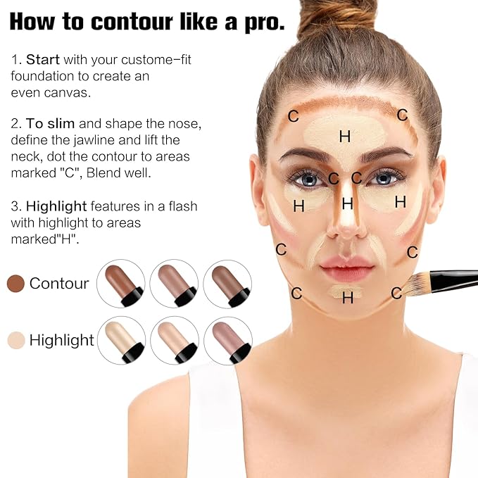 Contour Stick, 4Pcs Dual-Ended Highlighter Makeup Pen & Contouring Stick for Face Shaping, Long Lasting Waterproof Cream Bronzer & Highlight Sticks Make Up Kit for All Skin Tones(Set A+Set B)-VivaGrace Women