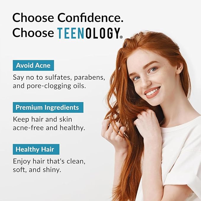 Teenology Shampoo for Teens - Avoid Forehead and Body Acne - No Sulfates or Parabens, Noncomedogenic, Natural Botanical Extracts, 16 oz. (Sweet Mint)-VivaGrace Women