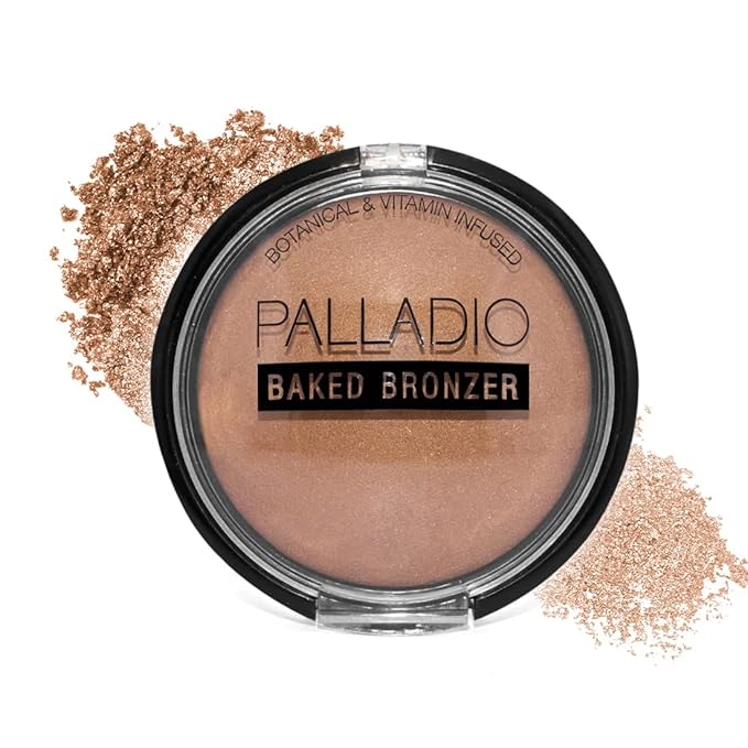 Palladio Baked Bronzer, Highly Pigmented and Easy to Blend, Shimmery Bronzed Glow, Use Dry or Wet, Lasts all day long, Provides Rich Tanning Color Finish, Powder Compact, Caribbean Tan-VivaGrace Women