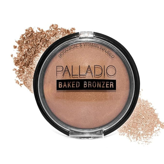 Palladio Baked Bronzer, Highly Pigmented and Easy to Blend, Shimmery Bronzed Glow, Use Dry or Wet, Lasts all day long, Provides Rich Tanning Color Finish, Powder Compact, Caribbean Tan-VivaGrace Women