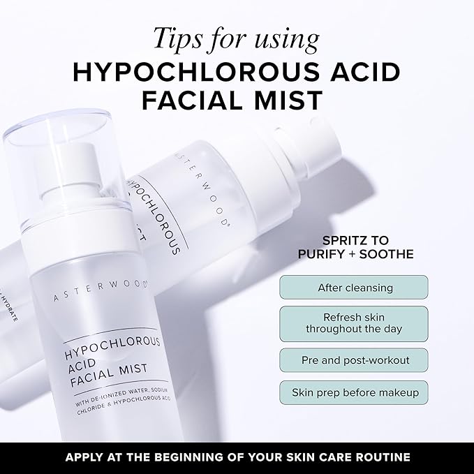 Asterwood Hypochlorous Acid Spray for Face - Targets Acne, Redness, Irritation - Multi-Purpose Skin Repair - Antibacterial, Antimicrobial - After Gym/Post-Workout Facial Mist - 4 Fl Oz-VivaGrace Women