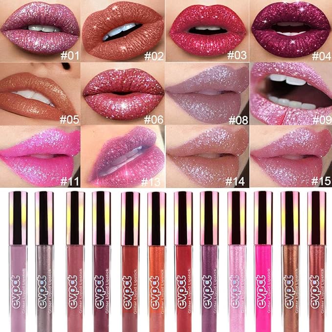 evpct 1Pcs Taupe Mauve Glitter Metallic Shimmer Diamond Lipstick Lip Gloss Stain Set for Women Long Lasting Waterproof, Mauve Purple Sparkle Glitter Matte long Wear Liquid Lipstick Lip Makeup Kit, 08#-VivaGrace Women