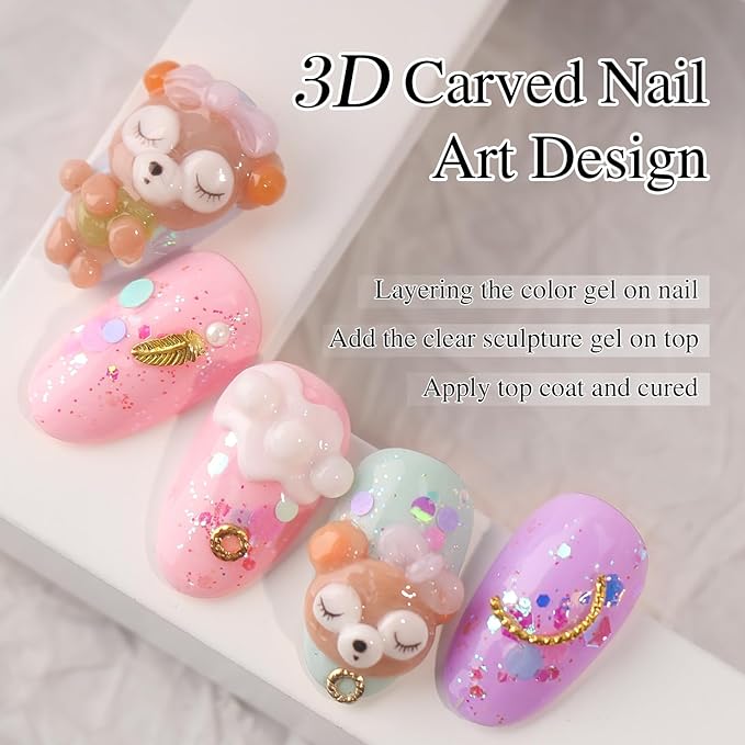 Double Rhythm 3D Clear Solid Sculpting Gel for Nail Art - Non-Sticky Hard Gel for Building, Carving, Molding Extension - Soak Off UV/LED Salon Home DIY 0.5 Oz (Clear)-VivaGrace Women