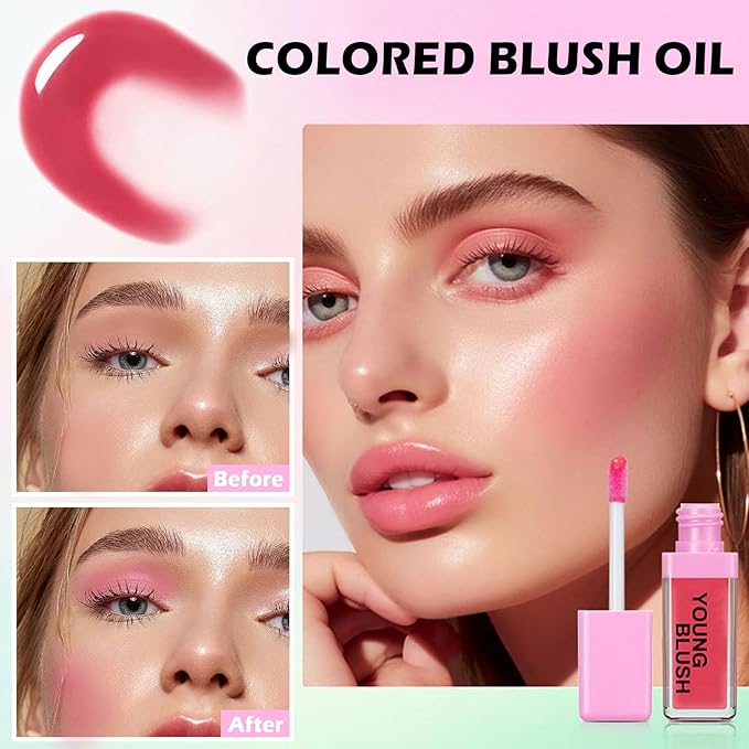 CAHIUYOA Pink Liquid Blush Oil Clear Liquid Blush for Cheeks Tinted Blush Stick Moisturizing Smooth Liquid Face Blush Makeup Gifts for Women-VivaGrace Women