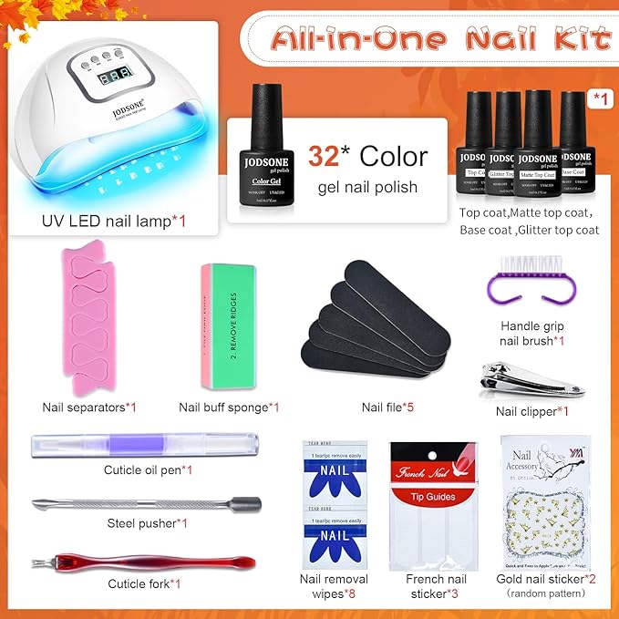 JODSONE 36 Pcs Gel Nail Polish Kit with U V Light of 32 Color Gel Polish Nail Collections Base and Top Glitter Coat Manicure Tools-VivaGrace Women