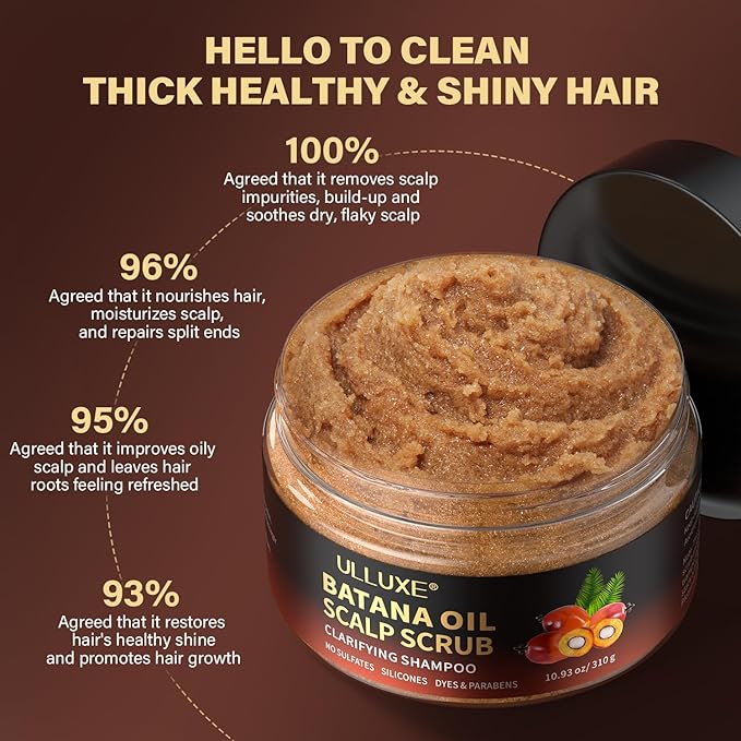 Scalp Scrub, 2-in-1 Scalp Exfoliator & Clarifying Shampoo for Dandruff, Dry, Itchy Scalp & Hair Growth, Batana Oil & Rosemary Scalp Treatment with Scalp Massager for Buildup & Thinning Hair, 10.93 oz-VivaGrace Women