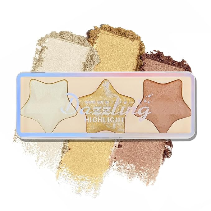 Boobeen 3 Colors Baked Shimmer Highlight & Blush Palette, Powder Palette Facial Bronzers Illuminator Makeup Palette, Lightweight Highlighter Blusher Contour for Cheeks, Lasting Natural Glowing-VivaGrace Women