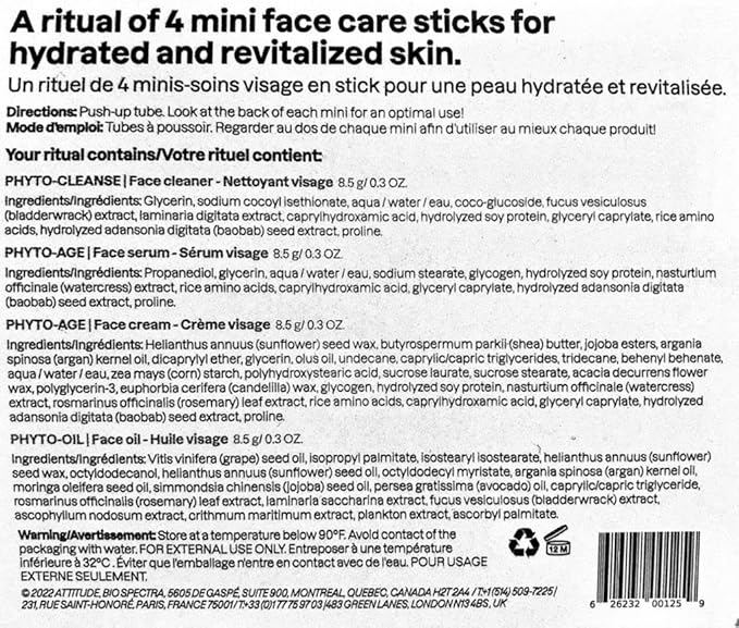 ATTITUDE Oceanly Aging Skin Daily Facial Care Routine Box Set, EWG Verified, Plastic-free, Plant and Mineral-Based Ingredients, Vegan and Cruelty-free, PHYTO AGE, Set of 4 Travel Size Bars-VivaGrace Women
