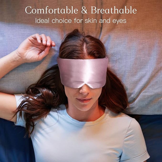 100% Natural Silk Eye Mask for Women Men, Soft Pressureless Cooling Blackout Eye Covers for Sleeping, Large Size Sleep Mask fits All Heads Adjustable, 1PC, Lotus Pink-VivaGrace Women