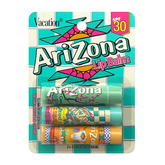 AriZona Iced Tea SPF 30 Lip Balms 3-Pack by Vacation Sunscreen, Hydrating Lip Sunscreen Chapstick, Water Resistant Vegan Sunscreen Lip Balm, 3 Iconic Flavors, Limited Edition SPF Chapstick (Pack of 3)-VivaGrace Women