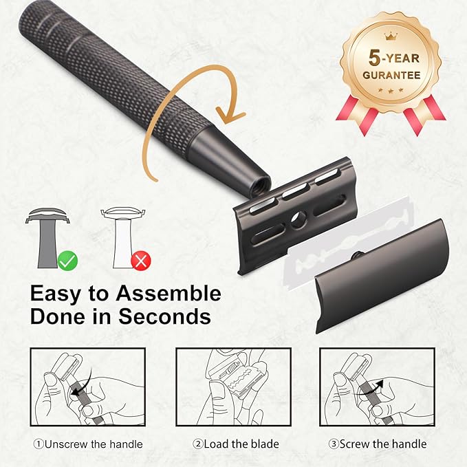 Matte Gun Black Double Edge Safety Razor, Single Blade Razors for Men and Women, with 10 Stainless Steel Safety Razor Blades, Reusable, Eco-friendly, Smooth and Close Shaving, Plastic Free-VivaGrace Women