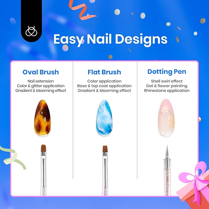 Beetles Nail Art Brushes, 8pcs Double-headed Nail Art Tool Set, Nail Dotting Tools, Striping Nail Art Brushes for Lines, Nail Drawing Pen with Bow knot Stickers Gift for Women-VivaGrace Women