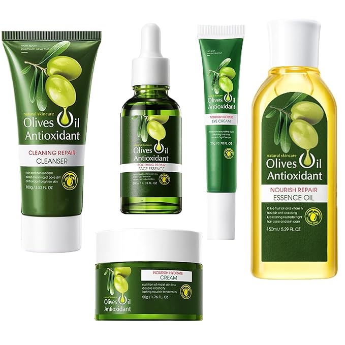 Olive Oil for Skin, 5Pcs Olive Oil Face Skincare Kit, Skin Care Products Set With Olive Oil for Face and Body, Skin Care Routine Kit for Women, Olive Oil Moisturizer, Skin Care for Dry Skin-VivaGrace Women