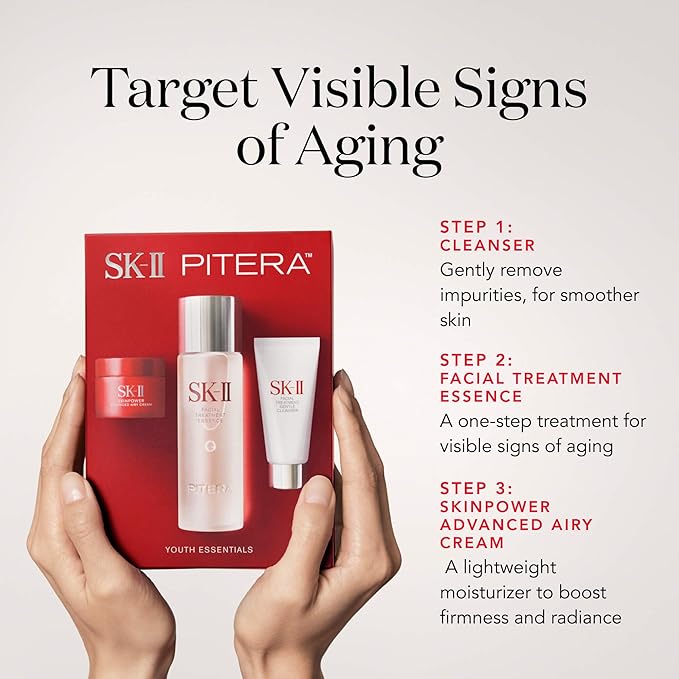 SK-II Youth Essentials Skin Care Set - Includes Facial Cleanser, Facial Essence & SKINPOWER Face Cream - Anti Aging Skin Care Set to Reduce Fine Lines & Improve Uneven Texture (3 Count)-VivaGrace Women