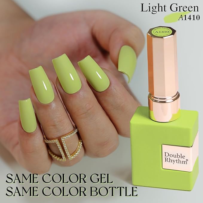 Double Rhythm Pastel Green Gel Polish Sheer Neutral Natural Light Milky Same Color Same Bottle 15ML Jelly UV Nail Art DIY at Home (Pale Green-A1410)-VivaGrace Women
