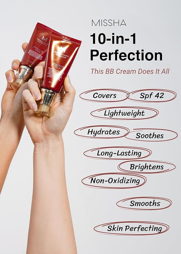 MISSHA M Perfect Cover BB Cream No.13 Bright Beige - Fair with Cool Undertone SPF 42 PA +++ 1.69 Fl Oz - Tinted Moisturizer with SPF-VivaGrace Women