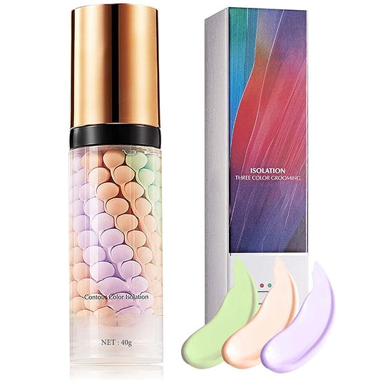 1 Pcs One Step Color Corrector,Natural Isolation Cream,Face Primer Makeup Tricolor Tinted Moisturizer,Oil Control & Moisturizing Skin Tone Correcting and Brightening Primer Concealer Foundation-VivaGrace Women