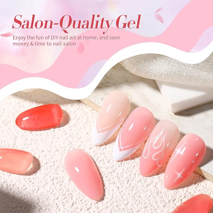 Born Pretty Jelly Nude Pink Gel Nail Polish Sheer Transparent Gel Polish 6Colors Soak Off U v Light Cure Gel Polish Kit for Salon and Nail Art DIY at Home-VivaGrace Women