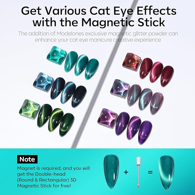 modelones Cat Eye Gel Nail Polish, 6 Colors Glitter Red Green Purple Blue Gel Polish Set with Magnet Sparkle Galaxy Series Nail Gel Polish Kit Soak Off Led Nail Art Manicure Salon DIY Gifts-VivaGrace Women