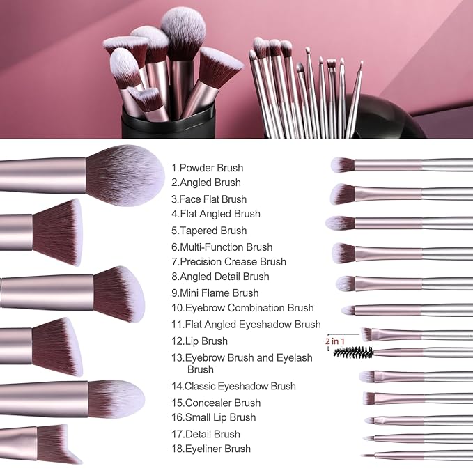 BS-MALL Makeup Brush Set 18 Pcs Premium Synthetic Foundation Powder Concealers Eye shadows Blush Makeup Brushes with black case-VivaGrace Women