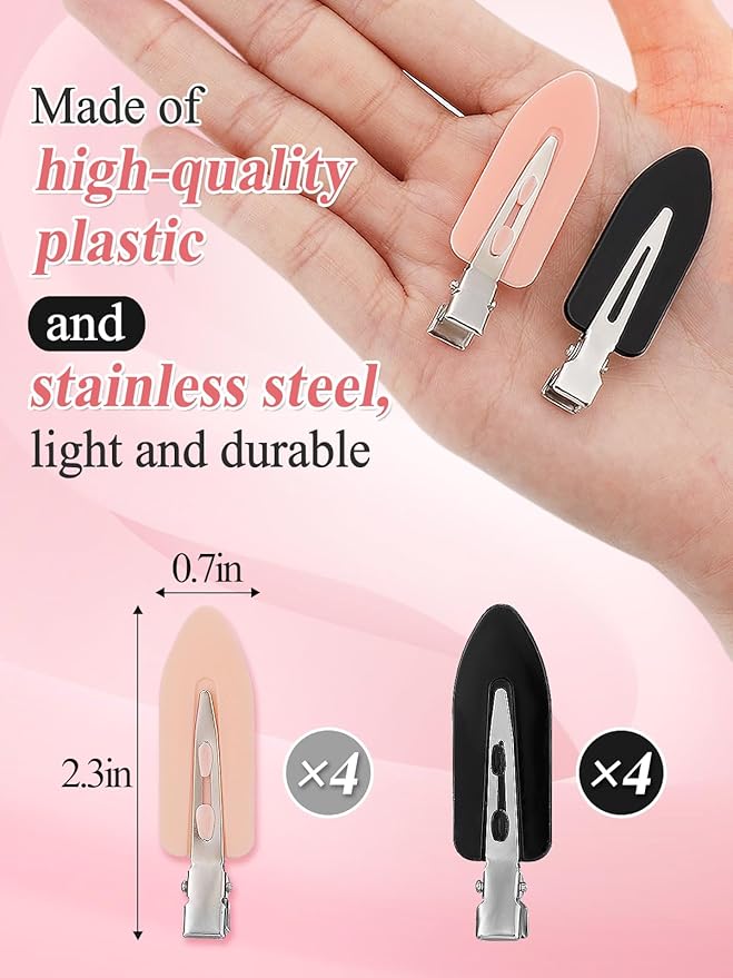 8Pcs No Bend No Crease Hair Clips- Styling Duck Bill Clips Alligator Hair Barrettes for Styling Sectioning, Small Gifts for Women Girls Salon Hairstyle Hairdressing Bangs Waves, Black & Pink-VivaGrace Women