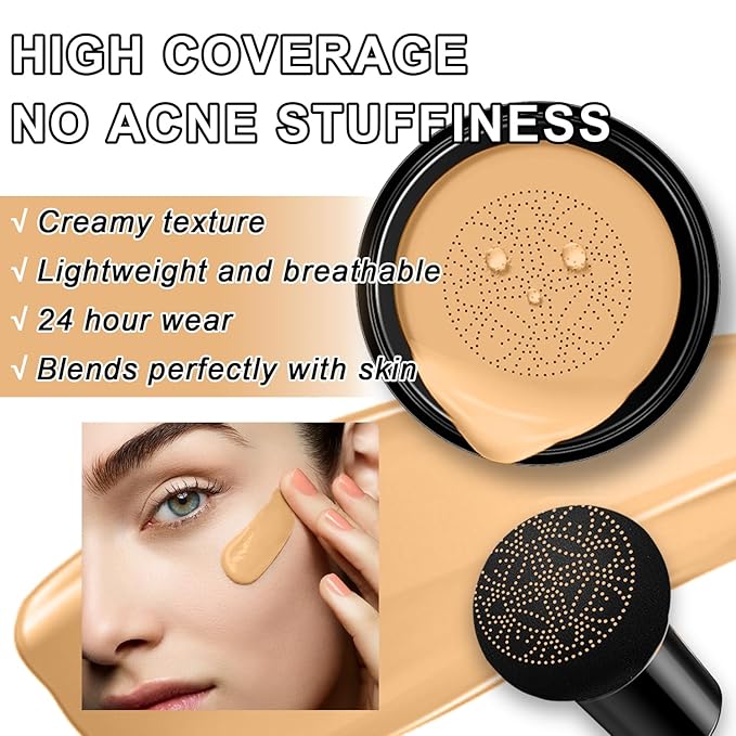 Mushroom Head Air Cushion CC Cream BB Cream Foundation Makeup Moisturizing CC Cream Liquid Foundation, Concealer Lasting Makeup Foundation Even Skin Tone Makeup Base Primer (#05 Wheat)-VivaGrace Women