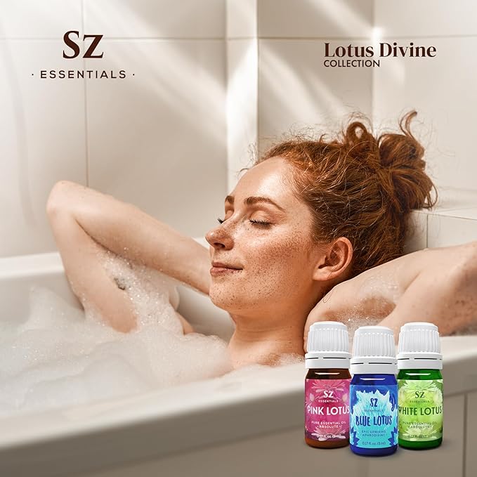 Divine Essential Oils Collection - Blue, Pink, White Lotus - Set of 3 Bottles (0.17 Fl Oz - 5ml Each) - 100% Pure, Natural & Undiluted - Therapeutic Grade & Vegan-VivaGrace Women