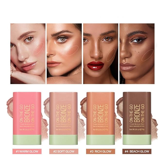 Bronzer Stick 4 Colors Blendable and Buildable Face Bronzer Face Shaping Long Lasting Cream Contour Bronzer Stick (02 Soft Glow)-VivaGrace Women