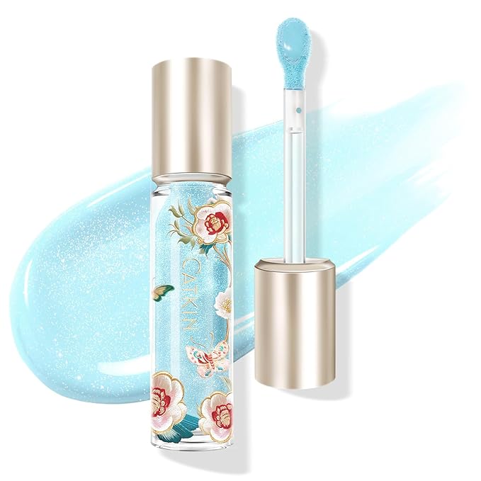 CATKIN Lip Plumper Gloss, Tinted Lip Serum with Hyaluronic Acid & Jojoba Oil, Non-sticky Volumizing Hydrating Formula for a High Shine Maximum 3D Look, Plump & Soft Lips 0.12 Fl Oz -C01 Sapphire Ocean-VivaGrace Women