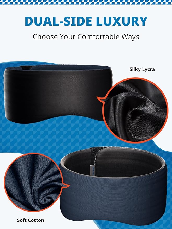 Sleep Mask, Eye Mask for Sleeping, Upgrade Ultra-Soft Blackout Eye Cover for Women Men, Wider Adjustable Strap for Side Sleeper, Travel, Nap, Yoga, Relief Eye, Black-VivaGrace Women