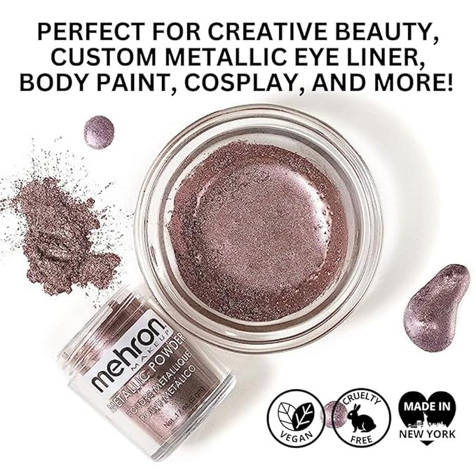 Mehron Makeup Metallic Powder (.17 oz) with Mixing Liquid (1 oz) (ROSE GOLD)-VivaGrace Women