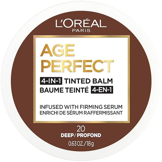 L'Oreal Paris Age Perfect 4-in-1 Tinted Face Balm Foundation with Firming Serum, Deep 20, 0.61 Ounce-VivaGrace Women