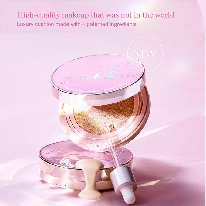 MIBA Ion Calcium Foundation Double Cushion Glow 25 g / 0.88 oz Big Cushion SEASON 3. Long Lasting Cover Effect. Moisture glow. Skin tightening relief. Smooth adhesion. (Lovely #21 Rosy Ivory)-VivaGrace Women