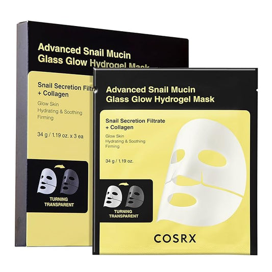COSRX Advanced Snail Mucin Glass Glow Hydrogel Face Masks Skincare 3 EA, Collagen Face Mask, Travel Essentials, Overnight Face Mask, Korean Skin Care-VivaGrace Women