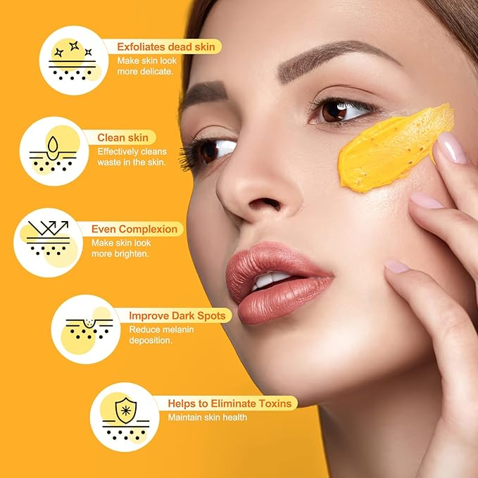 Vitamin C and Turmeric Face Scrub Cream Organics Microdermabrasion Facial Scrub Exfoliating Clears Blackheads Improve Dark Spot Acne with Strawberry Extract Exfoliator 130g/4.5oz