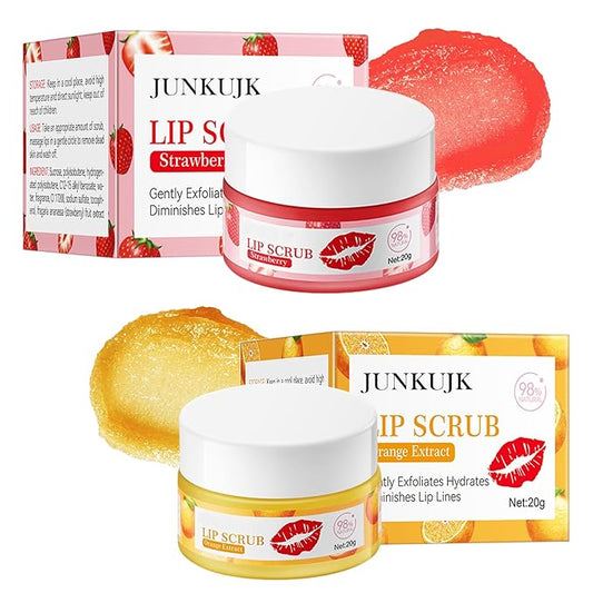 2PCS Strawberry & Orange Conditioning Lip Scrub Kit,Moisturizing Lip Sleeping Mask Long Lasting Hydrating Lip Scrubber Exfoliator Lip Care Products for Men & Women-VivaGrace Women