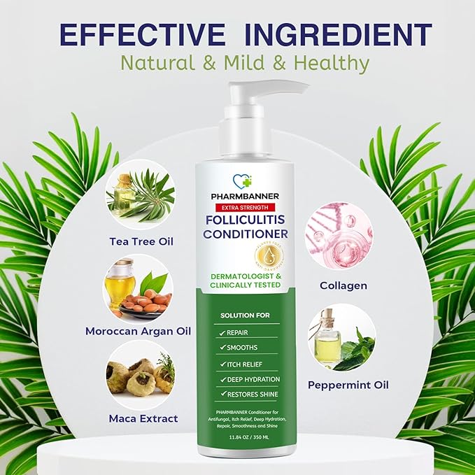 Folliculitis Itch Relief Conditioner: Tea Tree Oil & Moroccan Argan Oil - Deep Hydration & Repair - Nourishes, Smooths, Restores Shine - Safe for Dry or Damaged Hair-11.84 oz-VivaGrace Women