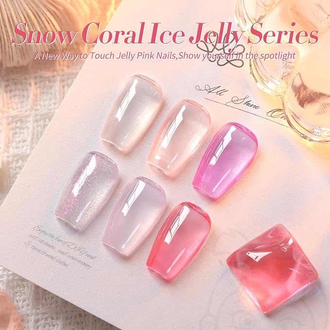 BORN PRETTY Jelly Gel Nail Polish Set,Sheer Nude Pink Natural Color Ice Transparent Tranlusent Gel Polish Kit for Salon Manicure and Nail Art DIY at Home 6PCS 7ml-VivaGrace Women