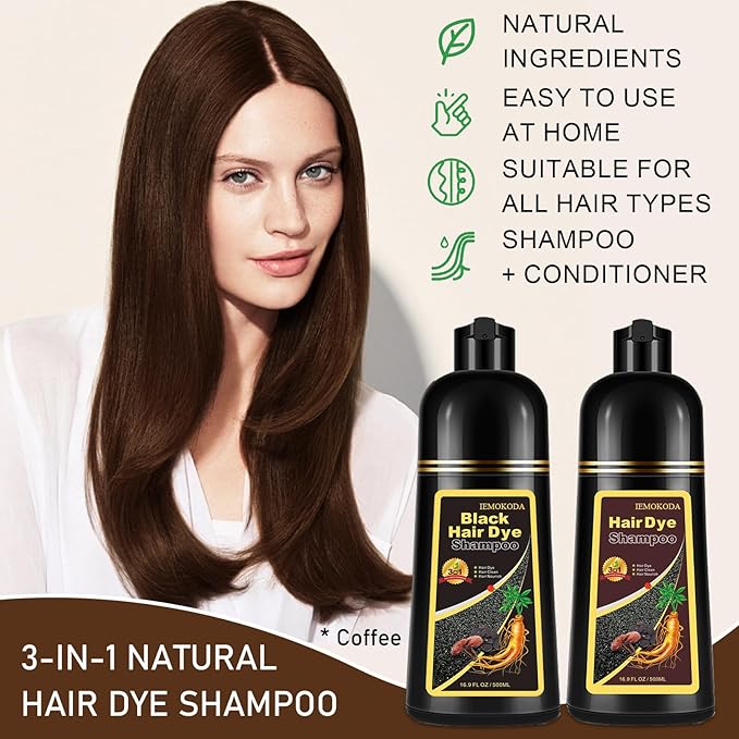 Hair Dye Shampoo for Gray Hair, 3-in-1 Color Shampoo Hair Dye for Women & Men, Natural Brown Hair Coloring Shampoo, Shampoo Tinte Para El Cabello, Plant Bubble Hair Dye, Easy to Use at Home (Coffee)-VivaGrace Women